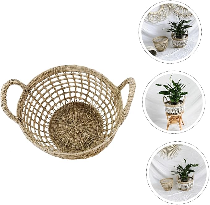 Holibanna Storage Baskets Decorative Straw Basket Multi-functional Storage Boxes for Organizing Flowers Toiletries