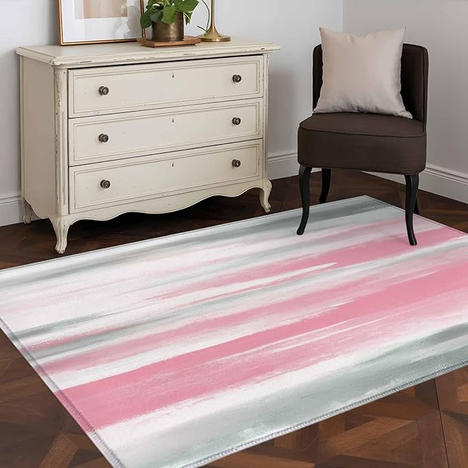 Area Rug 3x5ft, Pink Grey Mottled Texture Seamless Washable Rugs for Living Room Bedroom, Gradient Abstract Art Soft Non-Slip Area Rugs Rectangle Floor Carpet for Dining Room