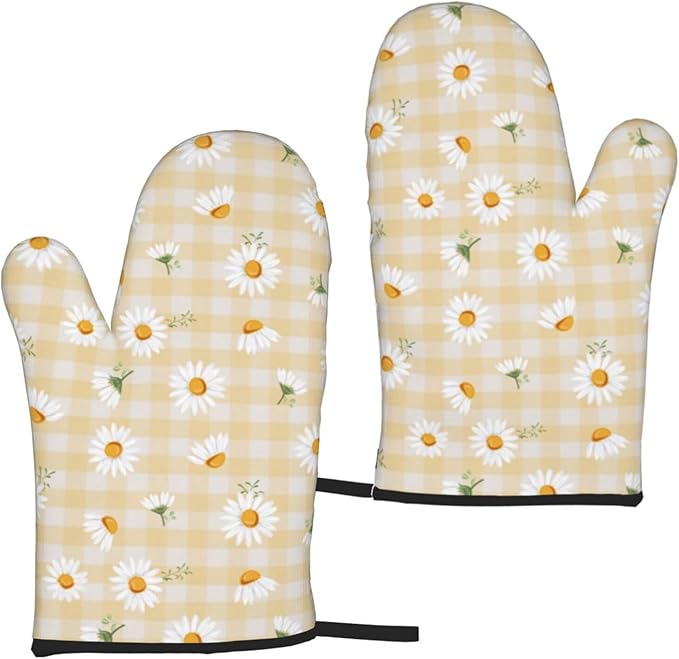 Daisy Flower Oven Mitts of 2 Pack, Funny Kitchen Gloves Heat Resistant Non-Slip Kitchen Mitts for Cooking Baking Grilling