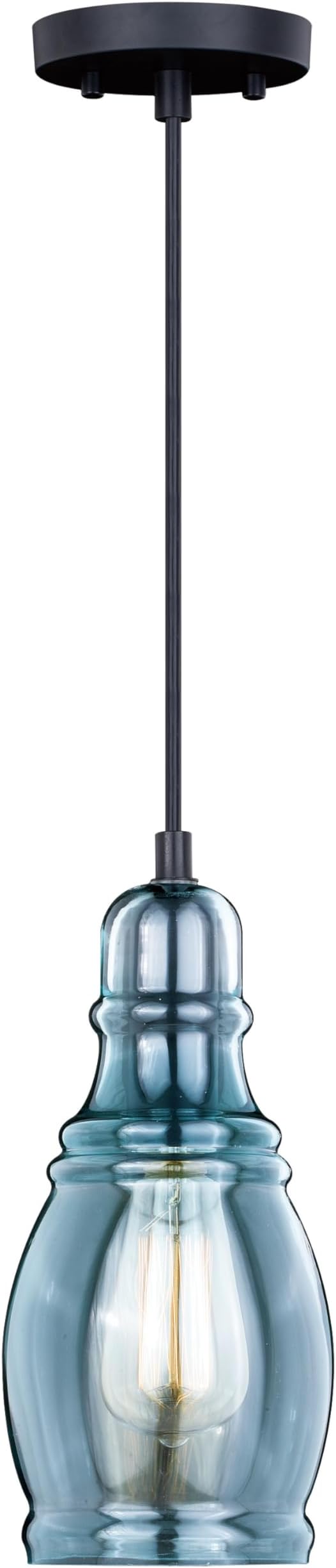 VAXCEL Millie Bronze Farmhouse Jar Mini Pendant Ceiling Light Smoke Blue Glass