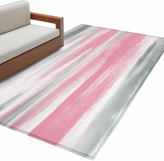 Area Rug 3x5ft, Pink Grey Mottled Texture Seamless Washable Rugs for Living Room Bedroom, Gradient Abstract Art Soft Non-Slip Area Rugs Rectangle Floor Carpet for Dining Room