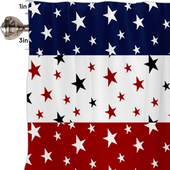 54x18Inch Star Stripe Print Topper Curtains Red Blue White Voile Window Treatment Bedroom Kitchen Independence Day 4th of July Patriotic Decor Short Semi Sheer Valance Drapes American