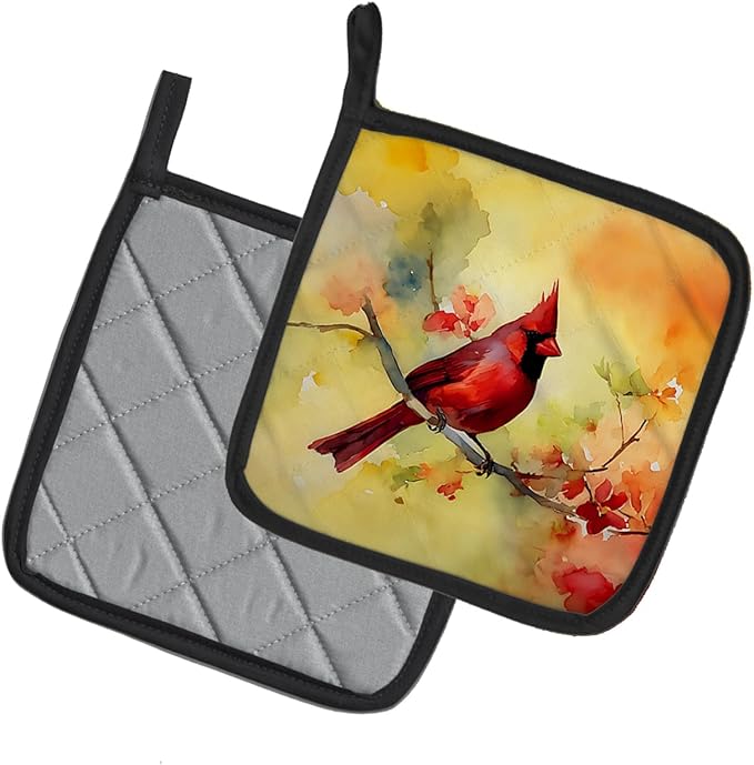 Caroline's Treasures Cardinal Pair of Pot Holders Kitchen Heat Resistant Pot Holders Sets Oven Hot Pads for Cooking Baking BBQ, 7 1/2 x 7 1/2
