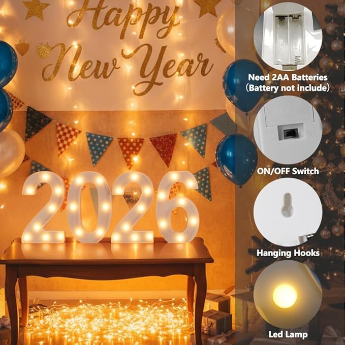 2026 LED Marquee Numbers, LED Marquee Letter Lights New Year Decor, Grad 2026 Sign Light up Letters for Graduation Decorations, Class of 2026 Light Up Numbers for High School College Graduation Party