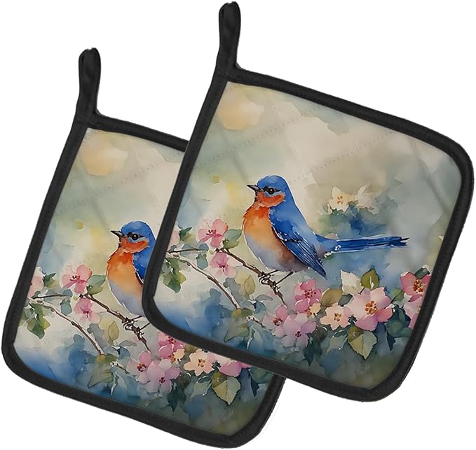 Caroline's Treasures Bluebird Pair of Pot Holders Kitchen Heat Resistant Pot Holders Sets Oven Hot Pads for Cooking Baking BBQ, 7 1/2 x 7 1/2