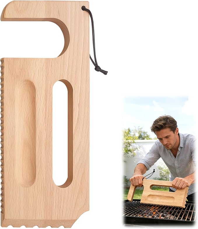 Wooden Grill Scraper, Brush Natural Hardwood BBQ Cleaner, Grill Grate Cleaner for Traeger Grills - Safe Bristle-Free Grill Cleaning Tool with Pro Series, Ironwood, and Timberline Grills