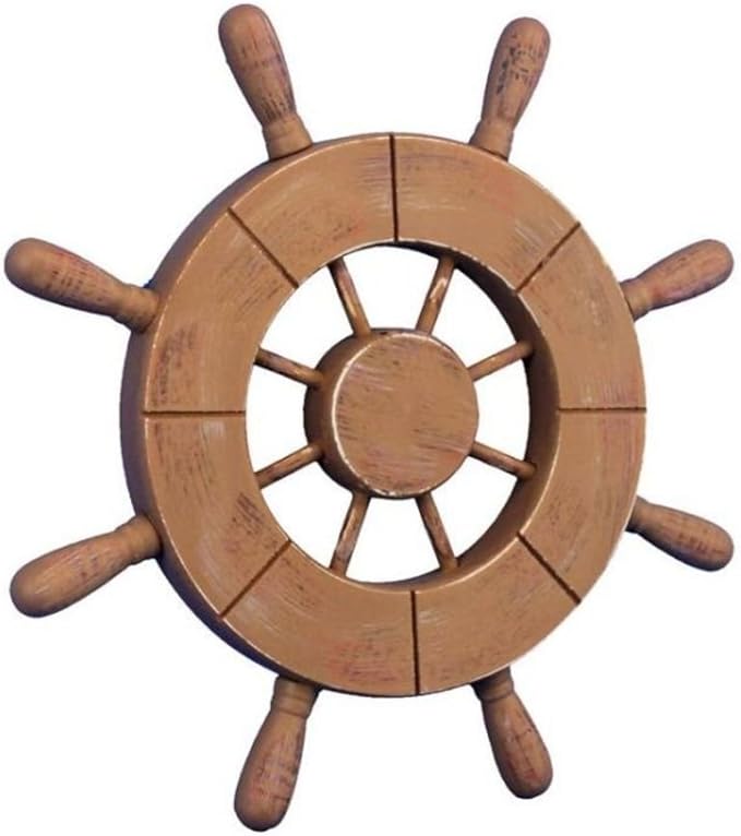 Hampton Nautical Wheel-9-107 Rustic Wood Finish Decorative Ship Wheel, 9"