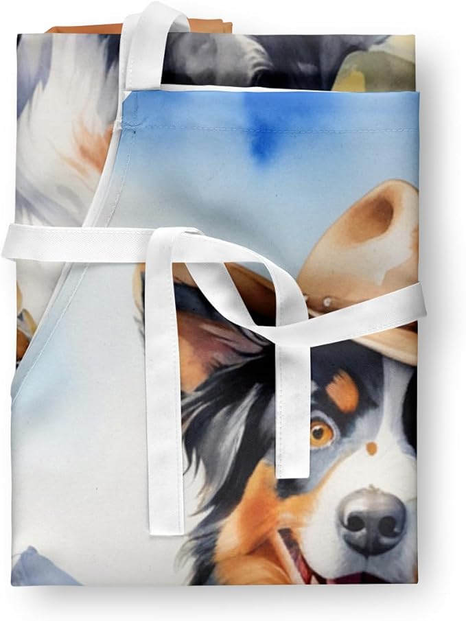 Caroline's Treasures Australian Shepherd Cowboy Welcome Apron Cooking Kitchen Server Baking Crafts Gardening for Adult Women Men, Unisex, Large, Multicolor