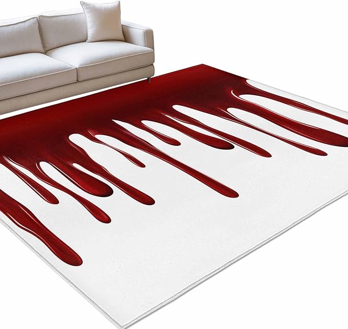 Area Rug 4x6ft, Halloween Pattern Washable Rugs for Living Room Bedroom, Horror Red Fluid Style Soft Non-Slip Area Rugs Rectangle Floor Carpet for Dining Room