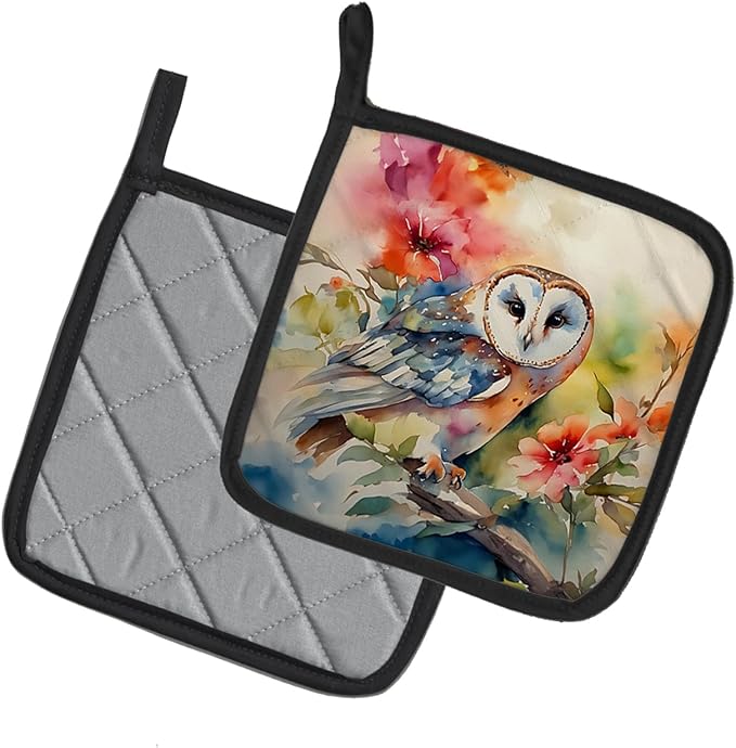 Caroline's Treasures Barn Owl Pair of Pot Holders Kitchen Heat Resistant Pot Holders Sets Oven Hot Pads for Cooking Baking BBQ, 7 1/2 x 7 1/2