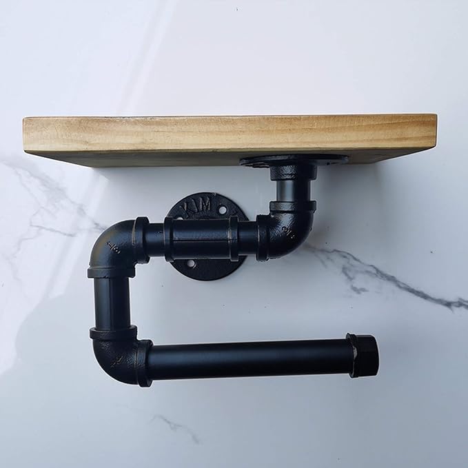 Black Kitchen Roll Holder Wall Mounted, Metal Paper Towel Holder for The Kitchen Wall Water Pipe Shelves Creative Industrial Storage Rack (Size : 25×15cm)