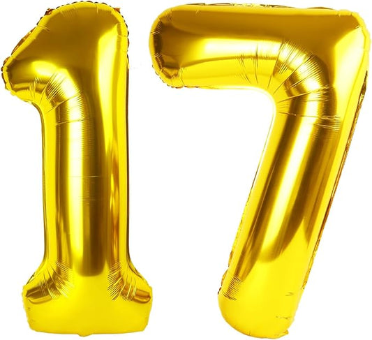 Gold Happy 17 71 Birthday Number Balloons, 40 Inch Ballon for Boys Girls, Big Digital Balloons for Celebration Party, Graduation Supplies