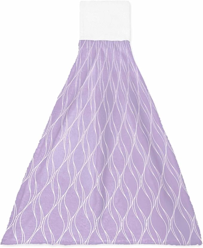 Alandar Home Kitchen Tie Towel Set of 1, Purple Stripes Waves Absorbent Soft Hand Towels for Bathroom Hanging Towels, Abstract Minimalist Art Fast Drying Cleaning Cloth with Loop