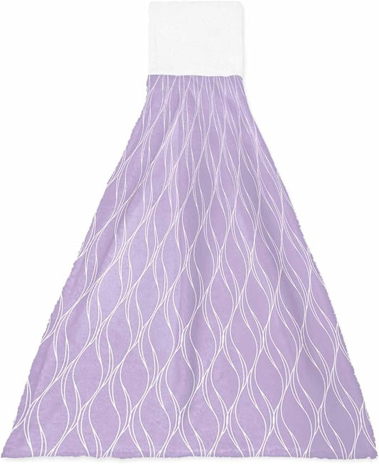 Alandar Home Kitchen Tie Towel Set of 1, Purple Stripes Waves Absorbent Soft Hand Towels for Bathroom Hanging Towels, Abstract Minimalist Art Fast Drying Cleaning Cloth with Loop