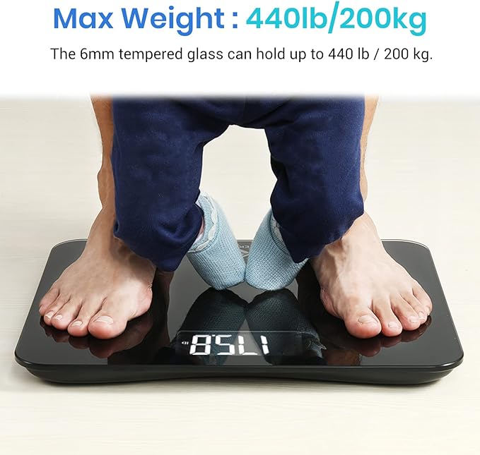 Etekcity Scale for Body Weight, Bathroom Digital Weighing Machine, Extra Wide Platform, High Capacity, Accurate and Safe, Large Backlit LCD Display, 440 lb, Tempered Glass (Pack of 5)
