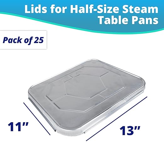 IDL Packaging Aluminum Foil Lids for Half-Size Steam Table Pans - 13" x 11" (pack of 25) - Disposable Cover for Grill Pans - Oven & Freezer Safe - Durable Top for Foil Pan