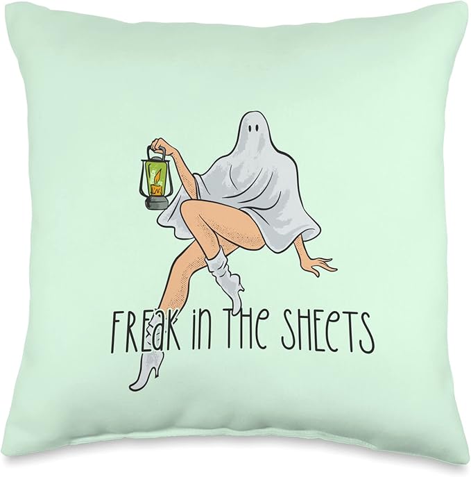FREAK IN THE SHEETS Funny Sexy Ghost Costume Halloween Meme Throw Pillow