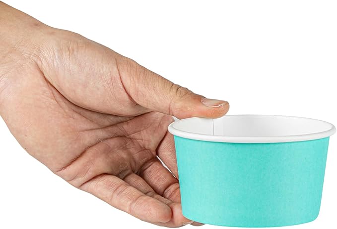 Restaurantware Coppetta 8 Ounce Dessert Cups, 200 Disposable Ice Cream Cups - Lids Sold Separately, Sturdy, Turquoise Paper FroYo Bowls, Striped, For Hot And Cold Foods, Perfect For Gelato