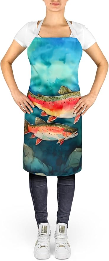 Caroline's Treasures Trout Apron Cooking Kitchen Server Baking Crafts Gardening for Adult Women Men, Unisex, Large, Multicolor