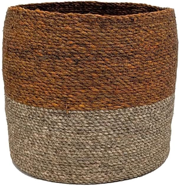 Ashland 12" Terra Cotta Stripes Seagrass Basket, Spring Home Decor