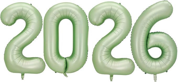 Sage Green 2026 Balloons, 40 Inch 2026 Number Balloon Foil New Year Balloon Numbers for New Years Eve Party Graduation Party Decoration