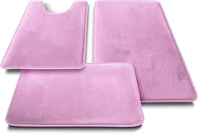 Clara Clark 3 Piece Bathroom Rugs Bath Mat Set, Velvet Memory Foam Bath Mats for Bathroom - Non-Slip, PVC Backing Bath Rugs, Washable - Dries Quickly, Lavender