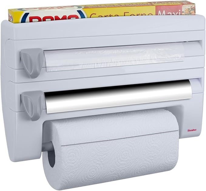 Metaltex 254410 Roll-n-Roll 4-in-1 Kitchen Roll Holder Dispenser, White, 39 x 10 x 25 cm.