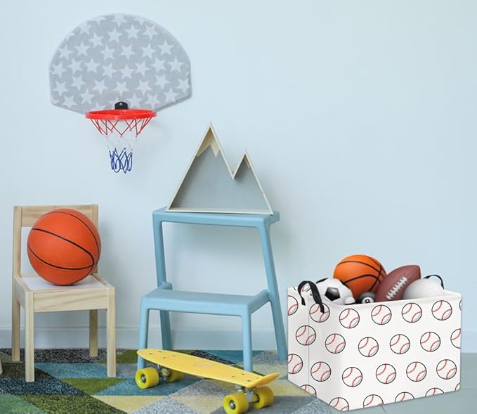 HIYAGON Rectangular Baseball Basket Kids Baby Nursery Storage Basket for Boys Football Room Decor Cute Toy Storage Organizer Bins Bedroom(Baseballs)