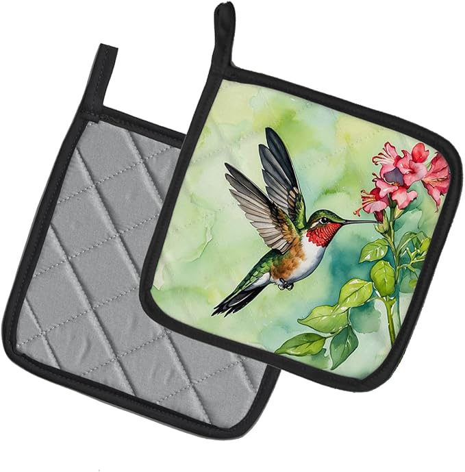 Caroline's Treasures Rubythroated Hummingbird Pair of Pot Holders Kitchen Heat Resistant Pot Holders Sets Oven Hot Pads for Cooking Baking BBQ, 7 1/2 x 7 1/2