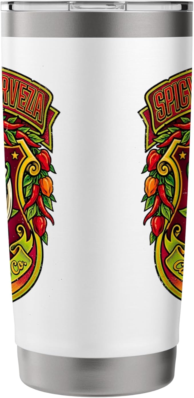 Spicy Fuego Cerveza Chili Texas Drinking Vintage Beer Label Stainless Steel Insulated Tumbler