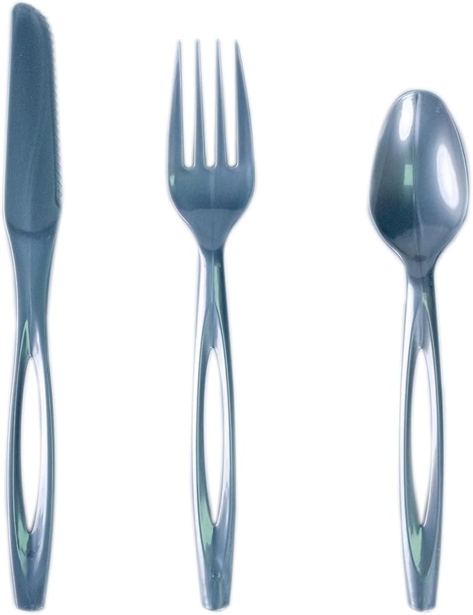 Glad Silver Disposable Cutlery Set with Heavy Duty Plastic Forks, Knives, and Spoons, Reusable Dishwasher Safe Plastic Utensils for Parties and Everyday Use, 240 Count