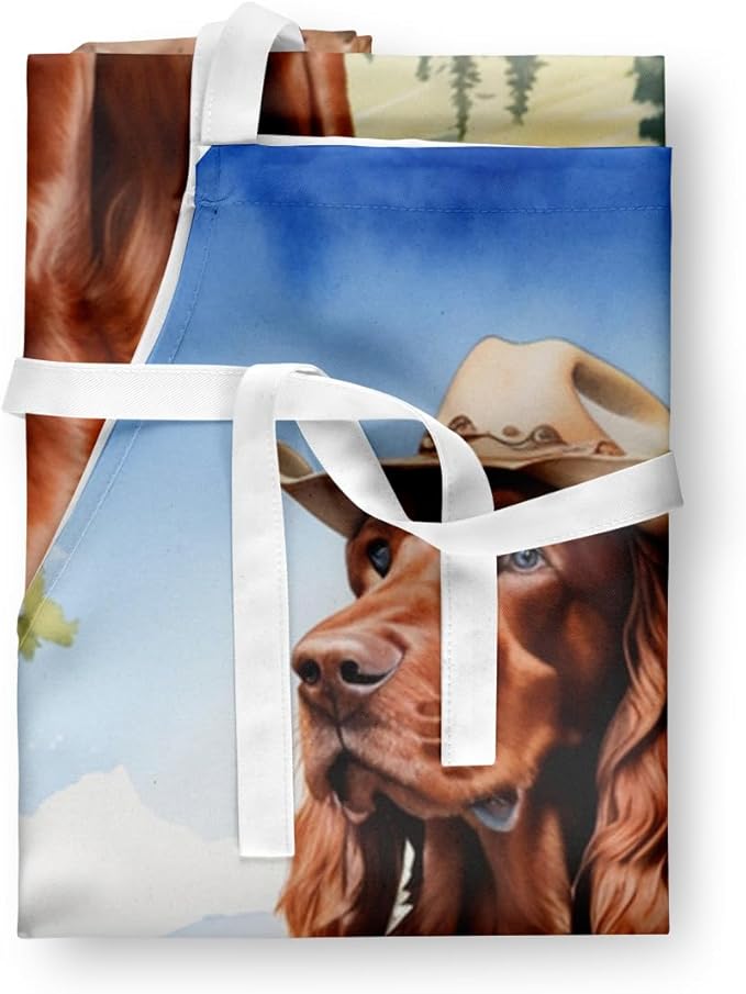 Caroline's Treasures Irish Setter Cowboy Welcome Apron Cooking Kitchen Server Baking Crafts Gardening for Adult Women Men, Unisex, Large, Multicolor