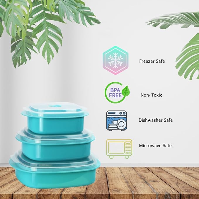 Reston Lloyd Nesting Microwave Containers, Set of 3, Adjustable Steam Vents, Airtight, Meal Prep, Durable BPA-Free Plastic- Freezer & Dishwasher Safe, Cookware & Food Storage, Anyday Cookware, Lime