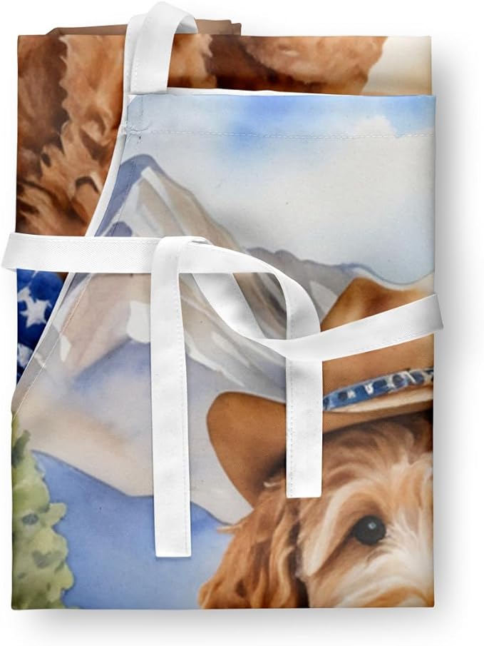 Caroline's Treasures Goldendoodle Cowboy Welcome Apron Cooking Kitchen Server Baking Crafts Gardening for Adult Women Men, Unisex, Large, Multicolor