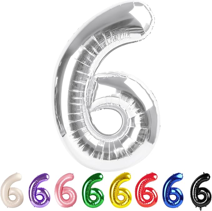 Number 6 Balloons Silver Party Decorations for Girl Boys, 40 In Big 6th Balloons for Engagement, Wedding, Celebration Party, Graduations, Photo Shoot