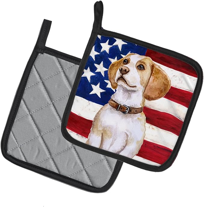Caroline's Treasures BB9686PTHD Beagle Patriotic Pair of Pot Holders Kitchen Heat Resistant Pot Holders Sets Oven Hot Pads for Cooking Baking BBQ, 7 1/2 x 7 1/2