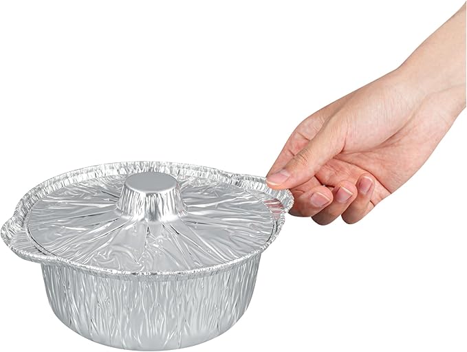 Foil Lux 34 Ounce Pans And Lids, 10 Disposable Pots With Lids - Oven-Ready, Stove Compatible, Aluminum Foil Baking Pans, Freezable, For Outdoor Camping, Vacation, Picnic, And More - Restaurantware