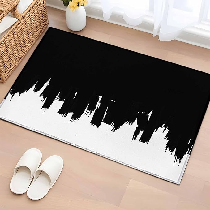 Area Rug 2x3ft, Abstract Black Graffiti Texture Washable Rugs for Living Room Bedroom, Modern Minimalist Art Soft Non-Slip Area Rugs Rectangle Floor Carpet for Dining Room