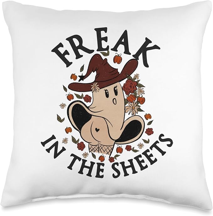 Funny Ghost Dancing, Freak in Sheets Saying Joke Funny Halloween Ghost, Freaky, Joke Pun Al Howin Eve Throw Pillow, 16x16, Multicolor