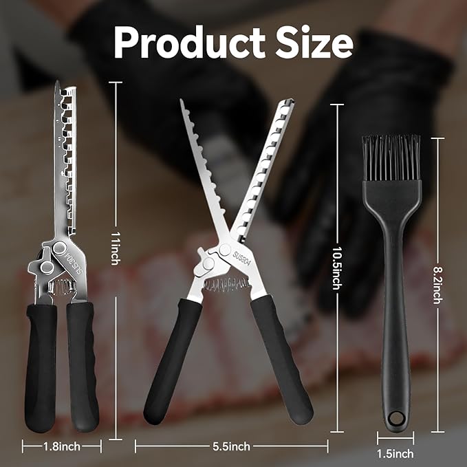 Rib Membrane Remover Tool kit, Premium 304 Stainless Steel Rib Prep Tool Membrane Remover with Cleaning Brush for BBQ Easy Use and Quick Cleaning Rib Skinner Rib Prep Tool Ergonomic Design