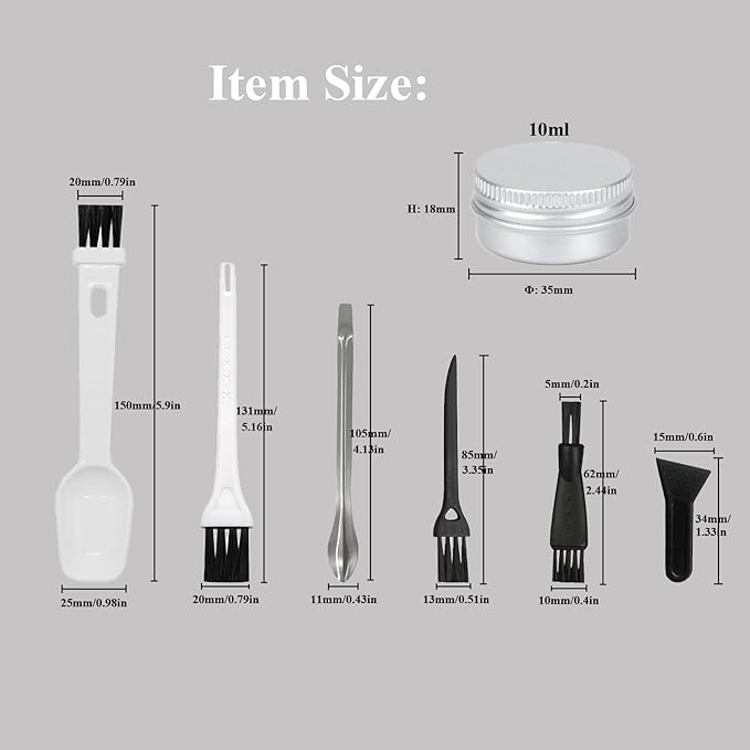 Pollen Scrapers Kit for Grinder - Spices Grinder Cleaning Kit includes 8Pcs Scraper, 6Pcs Cleaning Brush 2Pcs Metal Spoon and 2Pcs Metal Storage Jar