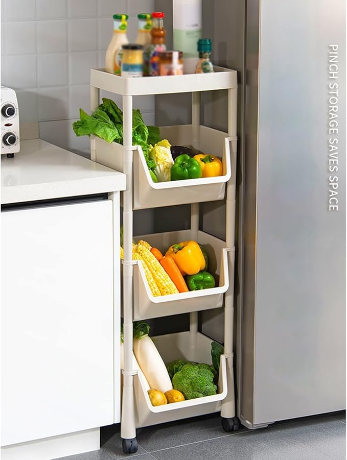 Kitchen Storage Rack Kitchen Plastic Vegetable Rack Floor-to-Ceiling Multi-Layer Vegetable Shelf Vegetable Basket Storage Basket Supplies Household Storage Shelves (Color : B) (1)