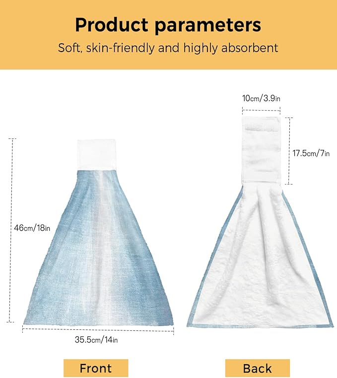 Alandar Home Kitchen Tie Towel Set of 1, Abstract Vintage Oil Painting Art Absorbent Soft Hand Towels for Bathroom Hanging Towels, Blue and White Artwork Texture Fast Drying Cleaning Cloth with Loop