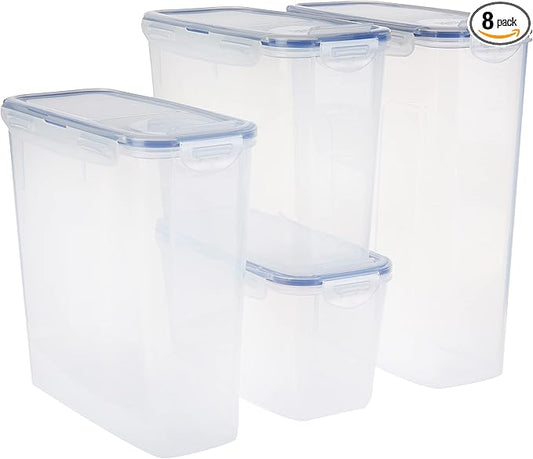 LOCK & LOCK Easy Essentials Food Storage Bin Set for Pasta, Flour, Sugar/Airtight Container Lids/BPA-Free/Dishwasher Safe, 8 Piece - Clear