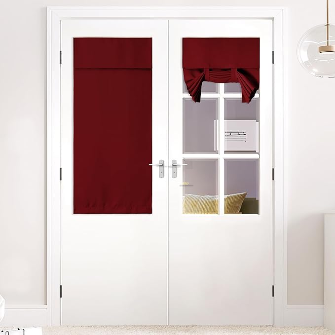 NICETOWN Door Curtain for Small Window, Privacy Thermal Insulated Window Covver for Front Back Door, Sidelight Curtains for Living Room French Chriastmas, W26 X L50, 1 Panel, Burgundy Red