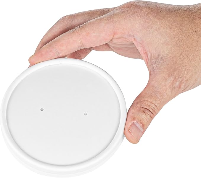 Restaurantware-LIDS ONLY: Bio Tek Lids For 8/12 Ounce Soup Containers, 200 Vented Covers For Paper Soup Containers - Cups Sold Separately, Microwavable, White Paper Lid, Hot And Cold Foods