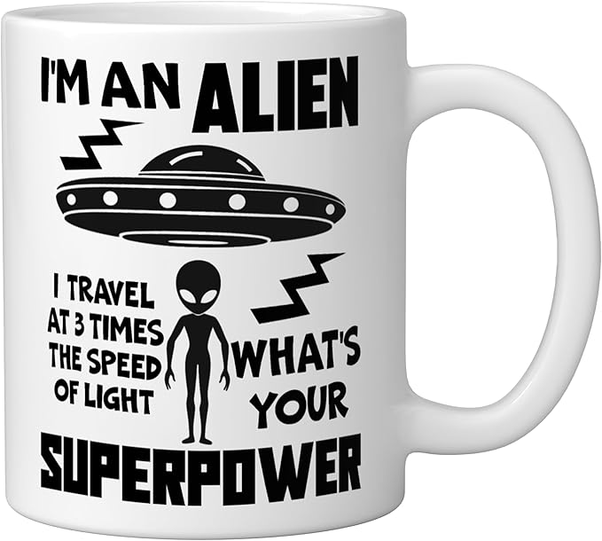 I'm An Alien Silhouette First Contact Space Apparel Ceramic Mug, White