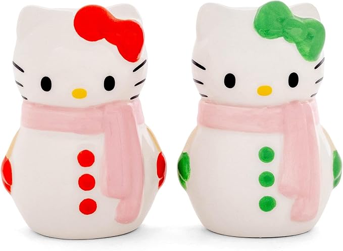 Silver Buffalo Sanrio Hello Kitty Snowman Ceramic Salt and Pepper Shaker Set, 5” x 2” x 3.5”