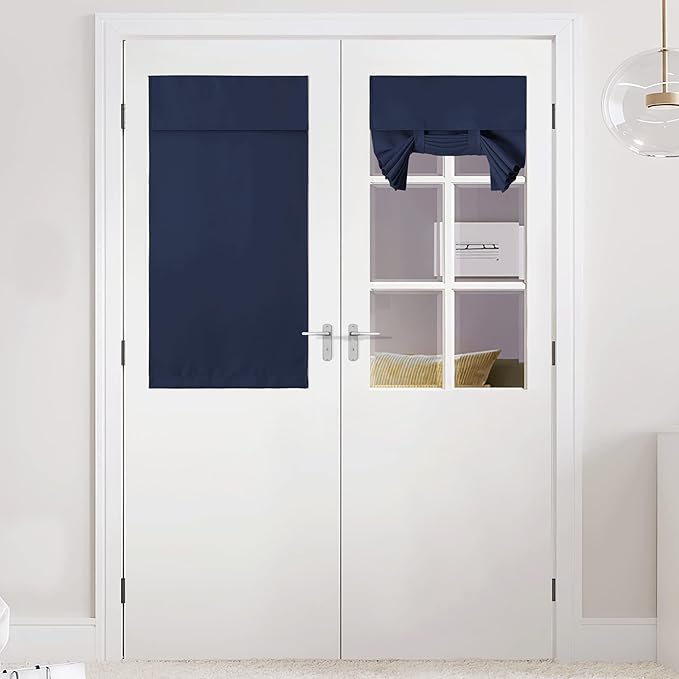 NICETOWN Door Curtain for French Door, Front Window Covering Curtains for Kitchen Thermal Insulated Small Window Curtains for Kids Room, 26" Wide x 40" Long, 1 Panel, Navy