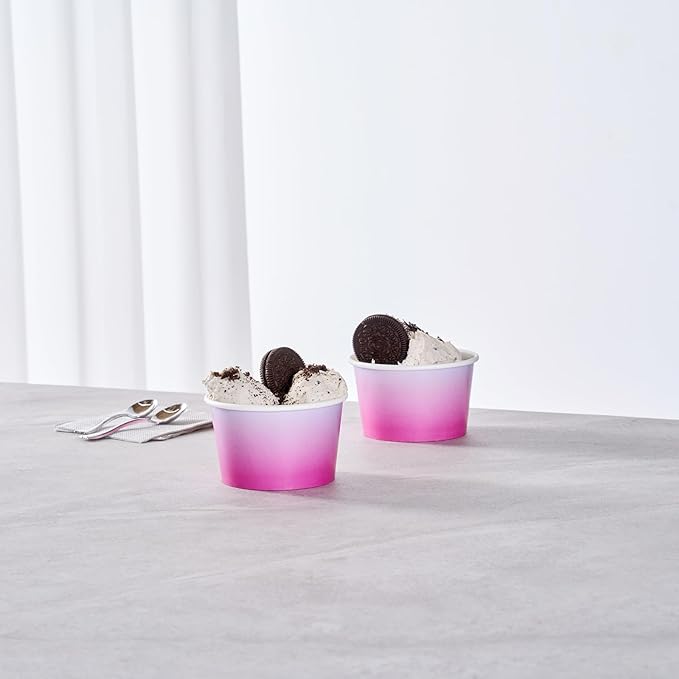 Coppetta 8 Ounce Dessert Cups, 50 Greaseproof Ice Cream Cups - Lids Sold Separately, For Hot And Cold Foods, Purple And Blue Ombre Paper Yogurt Bowls, Disposable, Sturdy - Restaurantware